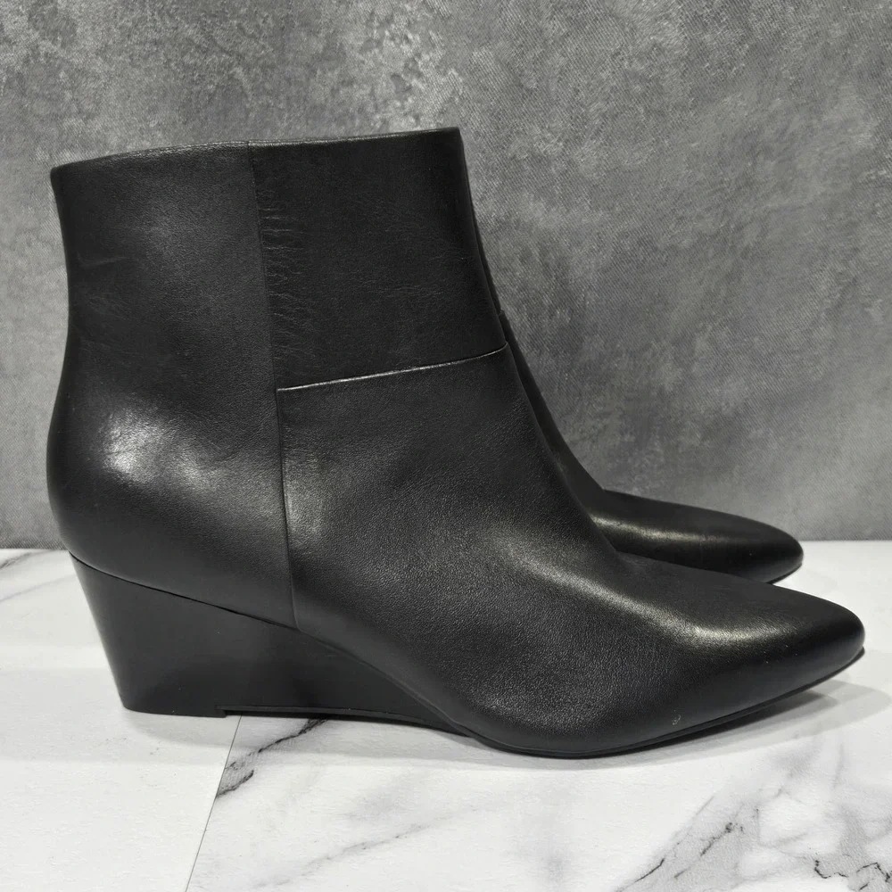Cole Haan Eneida Ankle Boots Womens 5.5B Black Leather Wedge Pointed Toe Zip